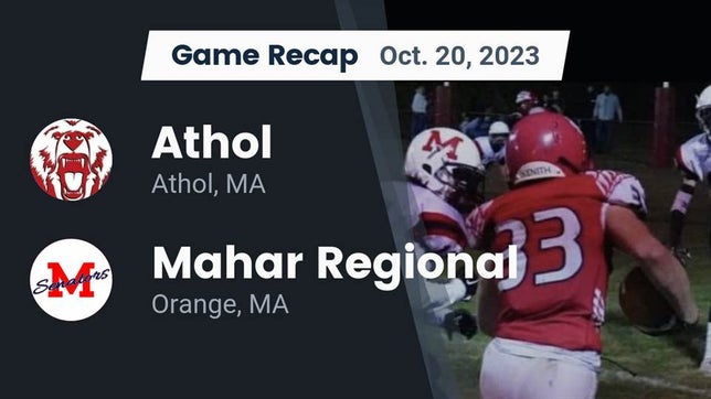 Watch this highlight video of the Athol (MA) football team in its game Recap: Athol  vs. Mahar Regional  2023 on Oct 20, 2023