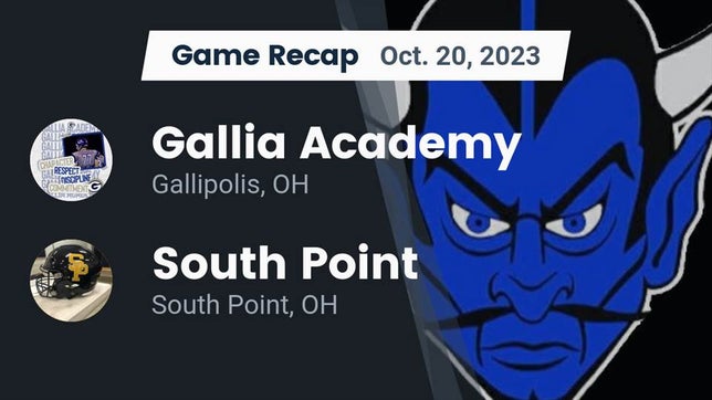 Watch this highlight video of the Gallia Academy (Gallipolis, OH) football team in its game Recap: Gallia Academy vs. South Point  2023 on Oct 20, 2023