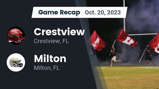 Watch this highlight video of the Crestview (FL) football team in its game Recap: Crestview  vs. Milton  2023 on Oct 20, 2023