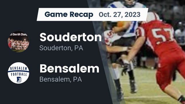 Watch this highlight video of the Souderton (PA) football team in its game Recap: Souderton  vs. Bensalem  2023 on Oct 27, 2023