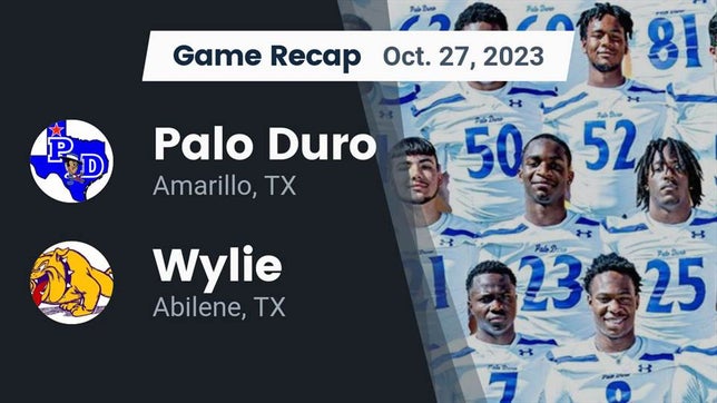 Watch this highlight video of the Palo Duro (Amarillo, TX) football team in its game Recap: Palo Duro  vs. Wylie  2023 on Oct 27, 2023