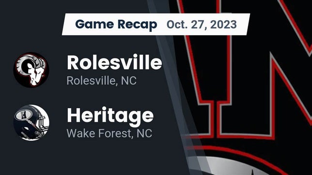 Watch this highlight video of the Rolesville (NC) football team in its game Recap: Rolesville  vs. Heritage  2023 on Oct 27, 2023