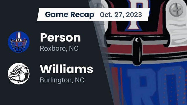 Watch this highlight video of the Person (Roxboro, NC) football team in its game Recap: Person  vs. Williams  2023 on Oct 27, 2023