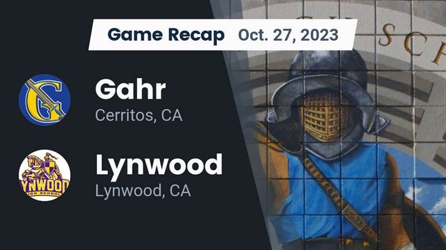 Watch this highlight video of the Gahr (Cerritos, CA) football team in its game Recap: Gahr  vs. Lynwood  2023 on Oct 27, 2023