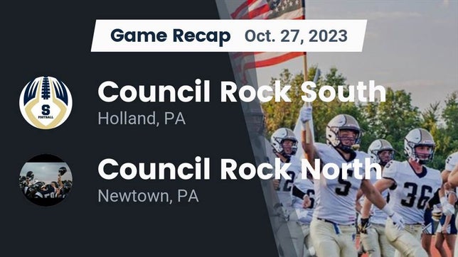 Watch this highlight video of the Council Rock South (Holland, PA) football team in its game Recap: Council Rock South  vs. Council Rock North  2023 on Oct 27, 2023