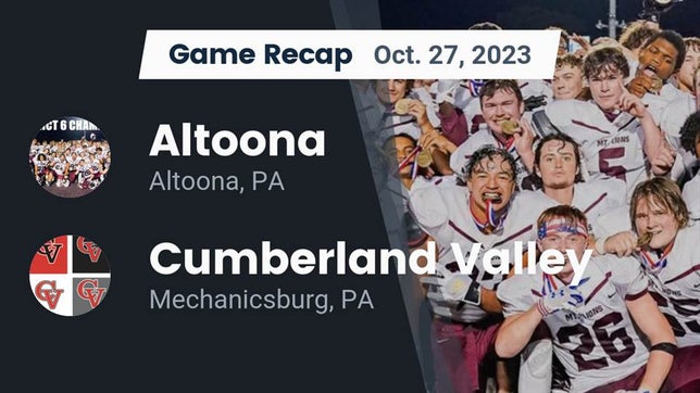 Watch this highlight video of the Altoona (PA) football team in its game Recap: Altoona  vs. Cumberland Valley  2023 on Oct 27, 2023