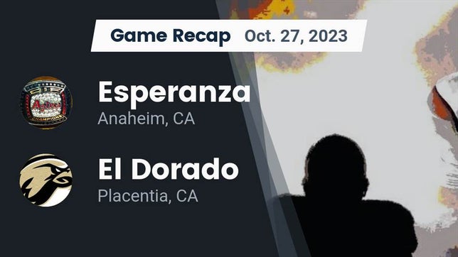 Watch this highlight video of the Esperanza (Anaheim, CA) football team in its game Recap: Esperanza  vs. El Dorado  2023 on Oct 27, 2023