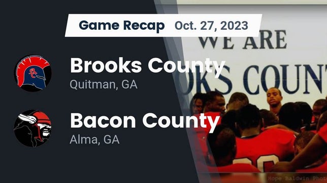 Watch this highlight video of the Brooks County (Quitman, GA) football team in its game Recap: Brooks County  vs. Bacon County  2023 on Oct 27, 2023