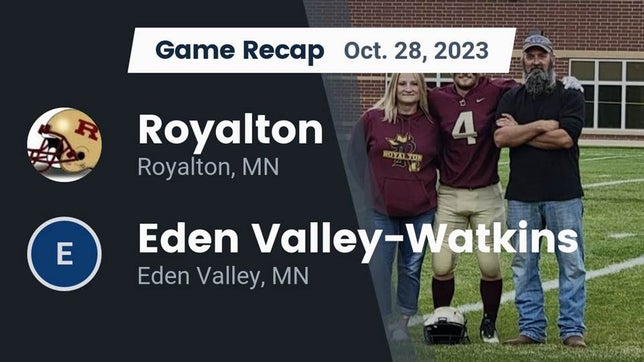 Watch this highlight video of the Royalton (MN) football team in its game Recap: Royalton  vs. Eden Valley-Watkins  2023 on Oct 28, 2023