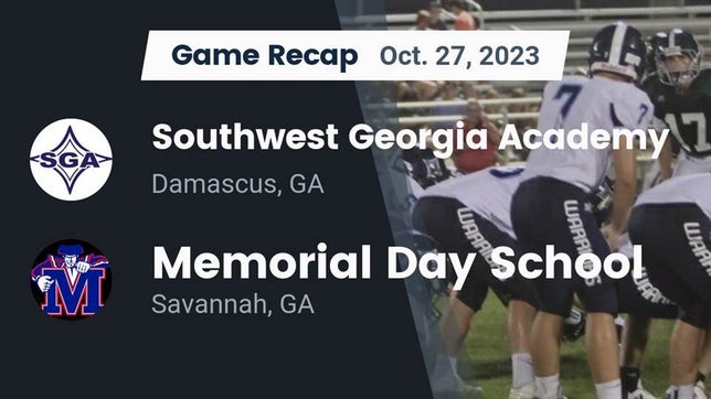 Watch this highlight video of the Southwest Georgia Academy (Damascus, GA) football team in its game Recap: Southwest Georgia Academy  vs. Memorial Day School 2023 on Oct 27, 2023
