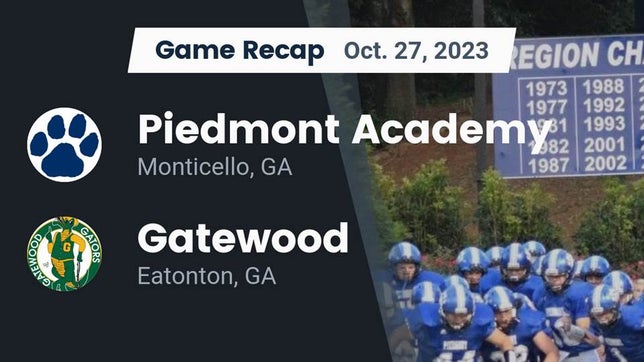 Watch this highlight video of the Piedmont Academy (Monticello, GA) football team in its game Recap: Piedmont Academy vs. Gatewood  2023 on Oct 27, 2023