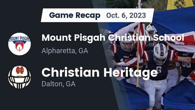Watch this highlight video of the Mount Pisgah Christian (Johns Creek, GA) football team in its game Recap: Mount Pisgah Christian School vs. Christian Heritage  2023 on Oct 6, 2023