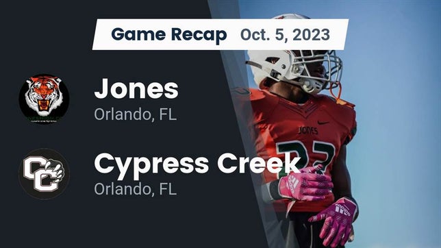 Watch this highlight video of the Jones (Orlando, FL) football team in its game Recap: Jones  vs. Cypress Creek  2023 on Oct 6, 2023