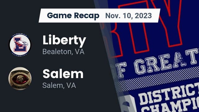 Watch this highlight video of the Liberty (Bealeton, VA) football team in its game Recap: Liberty  vs. Salem  2023 on Nov 10, 2023