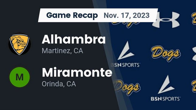 Watch this highlight video of the Alhambra (Martinez, CA) football team in its game Recap: Alhambra  vs. Miramonte  2023 on Nov 17, 2023