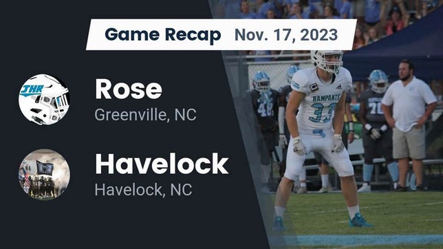 Watch this highlight video of the J.H. Rose (Greenville, NC) football team in its game Recap: Rose  vs. Havelock  2023 on Nov 16, 2023