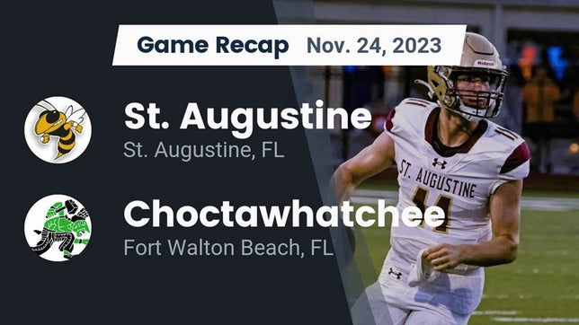 Watch this highlight video of the St. Augustine (FL) football team in its game Recap: St. Augustine  vs. Choctawhatchee  2023 on Nov 24, 2023