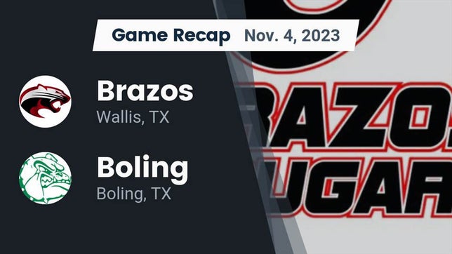 Watch this highlight video of the Brazos (Wallis, TX) football team in its game Recap: Brazos  vs. Boling  2023 on Nov 3, 2023