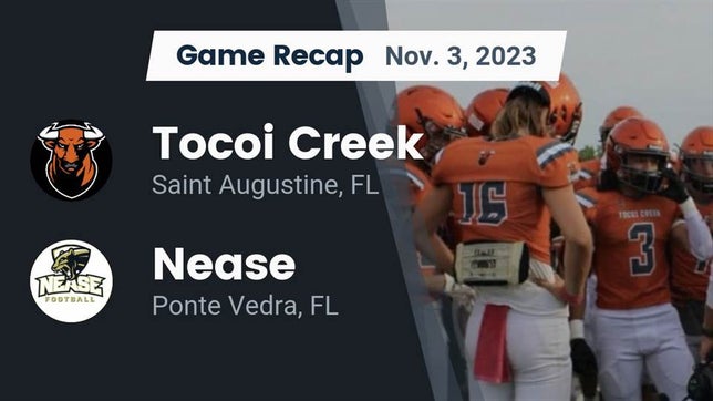 Watch this highlight video of the Tocoi Creek (St. Augustine, FL) football team in its game Recap: Tocoi Creek  vs. Nease  2023 on Nov 3, 2023