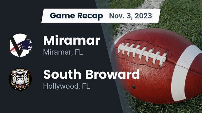 Watch this highlight video of the Miramar (FL) football team in its game Recap: Miramar  vs. South Broward  2023 on Nov 3, 2023