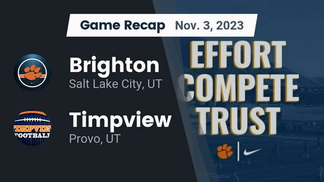 Watch this highlight video of the Brighton (Salt Lake City, UT) football team in its game Recap: Brighton  vs. Timpview  2023 on Nov 3, 2023
