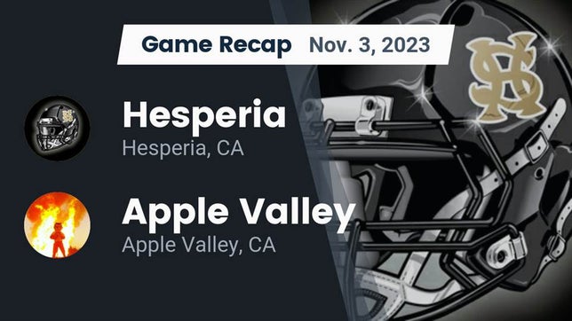 Watch this highlight video of the Hesperia (CA) football team in its game Recap: Hesperia  vs. Apple Valley  2023 on Nov 3, 2023