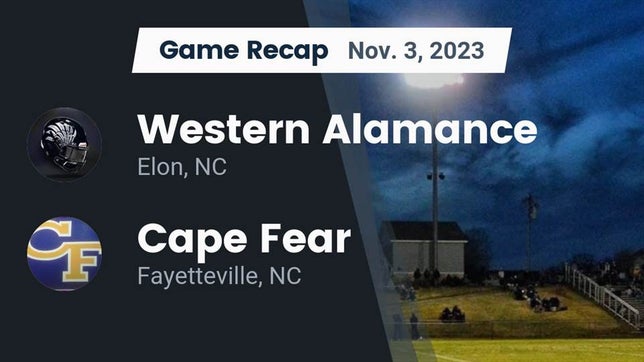 Watch this highlight video of the Western Alamance (Elon, NC) football team in its game Recap: Western Alamance  vs. Cape Fear  2023 on Nov 3, 2023