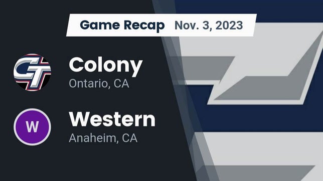 Watch this highlight video of the Colony (Ontario, CA) football team in its game Recap: Colony  vs. Western  2023 on Nov 3, 2023
