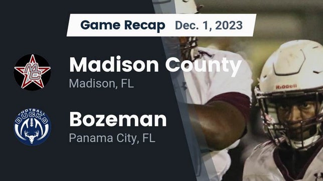 Watch this highlight video of the Madison County (Madison, FL) football team in its game Recap: Madison County  vs. Bozeman  2023 on Nov 30, 2023