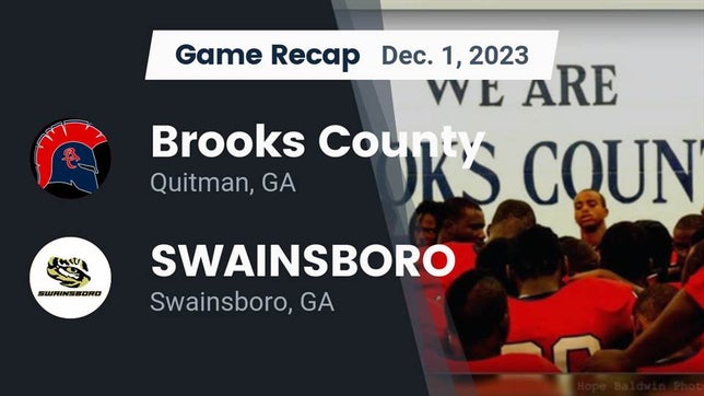 Watch this highlight video of the Brooks County (Quitman, GA) football team in its game Recap: Brooks County  vs. SWAINSBORO  2023 on Dec 1, 2023