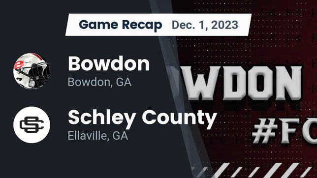 Watch this highlight video of the Bowdon (GA) football team in its game Recap: Bowdon  vs. Schley County  2023 on Dec 1, 2023
