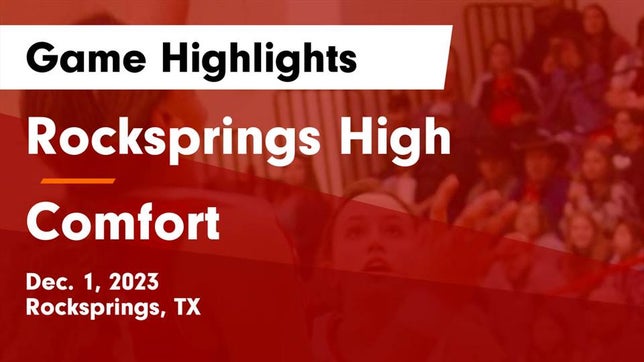 Watch this highlight video of the Rocksprings (TX) girls basketball team in its game Rocksprings High vs Comfort  Game Highlights - Dec. 1, 2023 on Dec 1, 2023