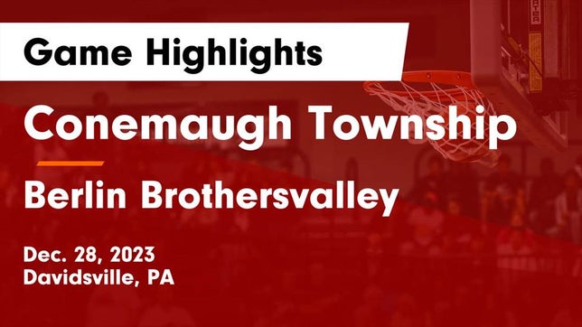 Watch this highlight video of the Conemaugh Township (Davidsville, PA) girls basketball team in its game Conemaugh Township  vs Berlin Brothersvalley  Game Highlights - Dec. 28, 2023 on Dec 28, 2023