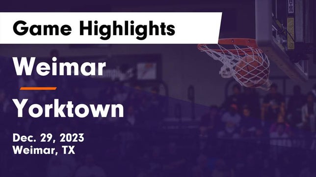 Watch this highlight video of the Weimar (TX) basketball team in its game Weimar  vs Yorktown  Game Highlights - Dec. 29, 2023 on Dec 29, 2023