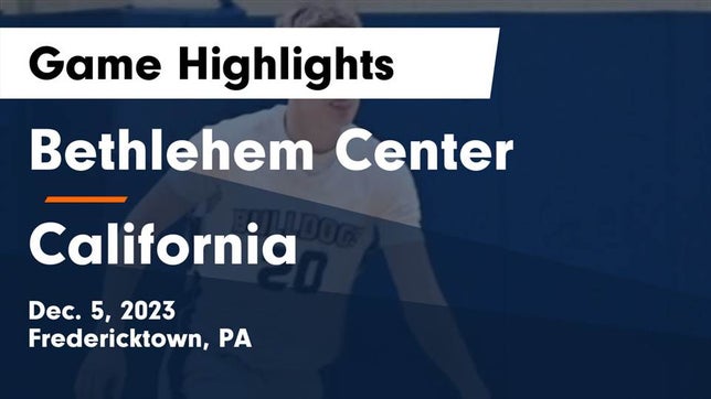 Watch this highlight video of the Bethlehem Center (Fredericktown, PA) basketball team in its game Bethlehem Center  vs California  Game Highlights - Dec. 5, 2023 on Dec 5, 2023