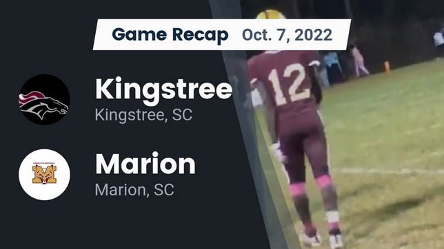 Watch this highlight video of the Kingstree (SC) football team in its game Recap: Kingstree  vs. Marion  2022 on Oct 7, 2022