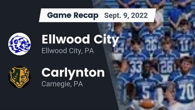 Watch this highlight video of the Ellwood City (PA) football team in its game Recap: Ellwood City  vs. Carlynton  2022 on Sep 9, 2022