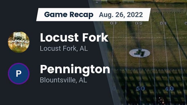 Watch this highlight video of the Locust Fork (AL) football team in its game Recap: Locust Fork  vs. Pennington  2022 on Aug 26, 2022