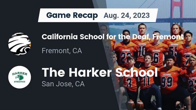 Watch this highlight video of the California School for the Deaf (Fremont, CA) football team in its game Recap: California School for the Deaf, Fremont vs. The Harker School 2023 on Aug 24, 2023