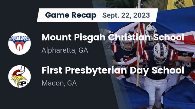 Watch this highlight video of the Mount Pisgah Christian (Johns Creek, GA) football team in its game Recap: Mount Pisgah Christian School vs. First Presbyterian Day School 2023 on Sep 22, 2023