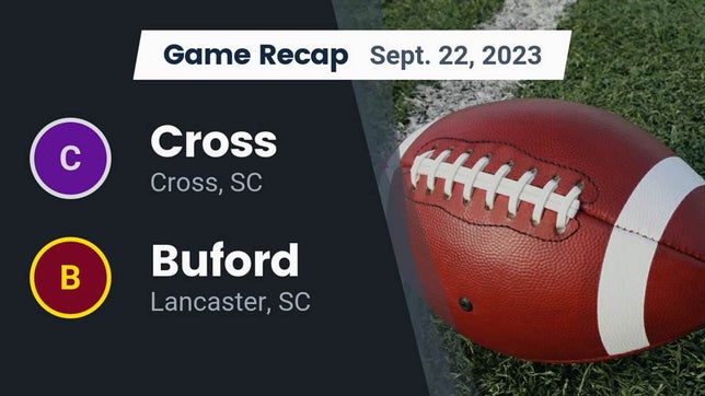 Watch this highlight video of the Cross (SC) football team in its game Recap: Cross  vs. Buford  2023 on Sep 22, 2023