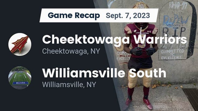 Watch this highlight video of the Cheektowaga (NY) football team in its game Recap: Cheektowaga Warriors vs. Williamsville South  2023 on Sep 7, 2023