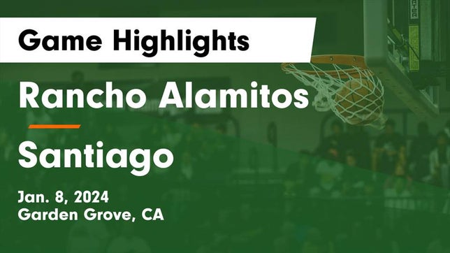 Watch this highlight video of the Rancho Alamitos (Garden Grove, CA) girls basketball team in its game Rancho Alamitos  vs Santiago  Game Highlights - Jan. 8, 2024 on Jan 8, 2024