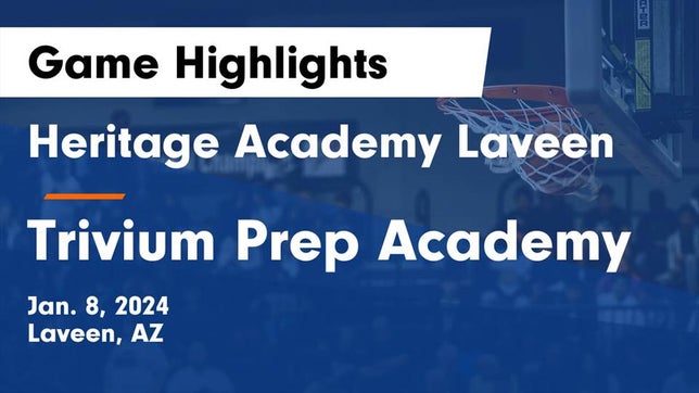 Watch this highlight video of the Heritage Academy (Laveen, AZ) basketball team in its game Heritage Academy Laveen vs Trivium Prep Academy Game Highlights - Jan. 8, 2024 on Jan 8, 2024