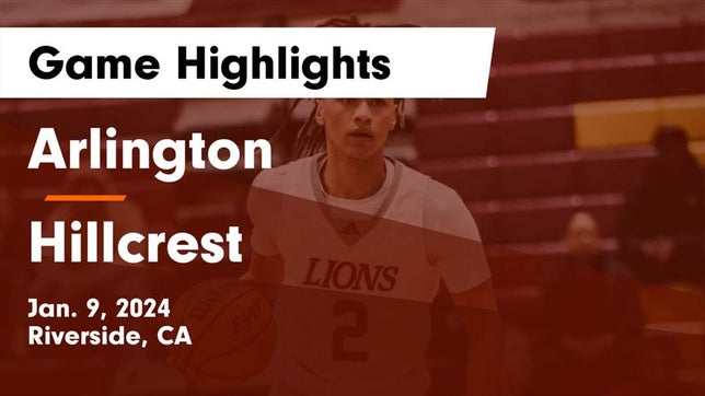 Watch this highlight video of the Arlington (Riverside, CA) basketball team in its game Arlington  vs Hillcrest  Game Highlights - Jan. 9, 2024 on Jan 9, 2024