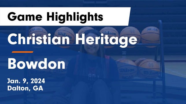 Watch this highlight video of the Christian Heritage (Dalton, GA) girls basketball team in its game Christian Heritage  vs Bowdon  Game Highlights - Jan. 9, 2024 on Jan 9, 2024