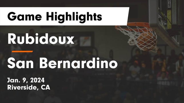Watch this highlight video of the Rubidoux (Jurupa Valley, CA) basketball team in its game Rubidoux  vs San Bernardino  Game Highlights - Jan. 9, 2024 on Jan 9, 2024