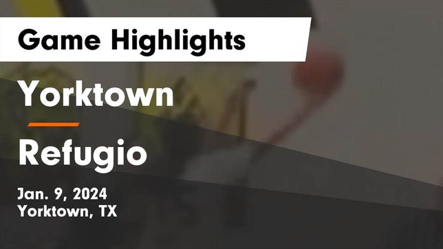 Watch this highlight video of the Yorktown (TX) girls basketball team in its game Yorktown  vs Refugio  Game Highlights - Jan. 9, 2024 on Jan 9, 2024
