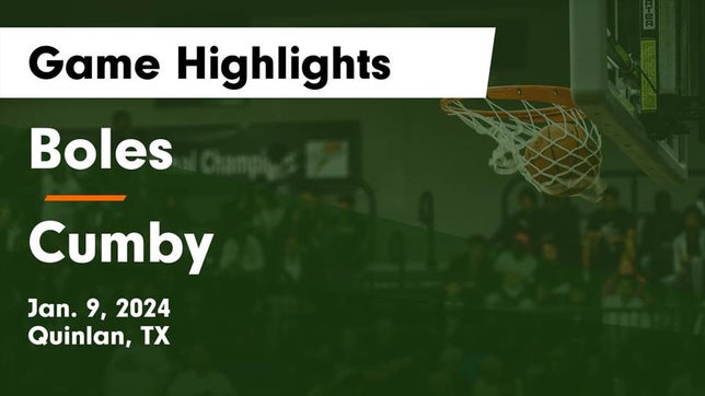 Watch this highlight video of the Boles (Quinlan, TX) girls basketball team in its game Boles  vs Cumby  Game Highlights - Jan. 9, 2024 on Jan 9, 2024