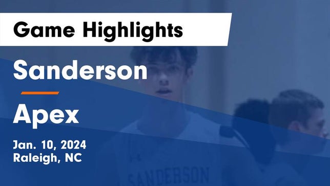Watch this highlight video of the Sanderson (Raleigh, NC) basketball team in its game Sanderson  vs Apex  Game Highlights - Jan. 10, 2024 on Jan 10, 2024